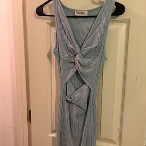 Peach Love California Powder Blue Ribbed Twist-Front Backless Midi Dress